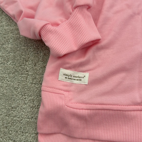 Simply southern “Smile” graphic long sleeve appliqué pink Stoney clover tee - Picture 4 of 7